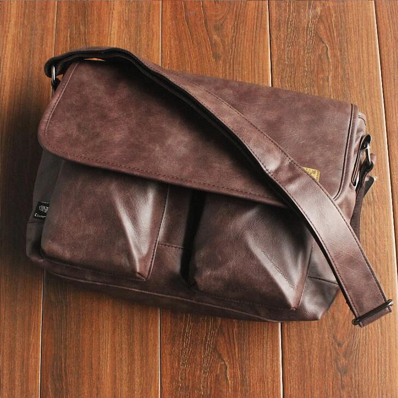 Designer Handbags Men\'s 14 Inch Laptop Bag Male PU Leather Messenger Bags Men Travel School Bags Leisure Shoulder Bags Free Ship