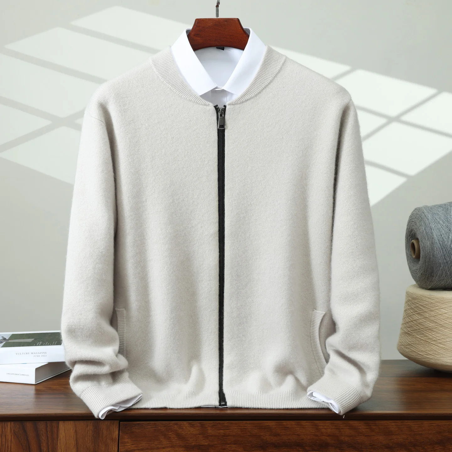 

Men's Baseball Collar Zipper Cardigan 100% Cashmere Knitted Sweater Casual Thick Jacket Autumn Winter Warm Men's Clothing 8202
