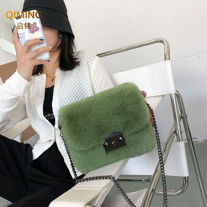 Faux Fur Bag Crossbody Womens Hand Bags For Women Luxury Autumn Winter Plush Purses And Handbags Shoulder Bag GirlsWallet