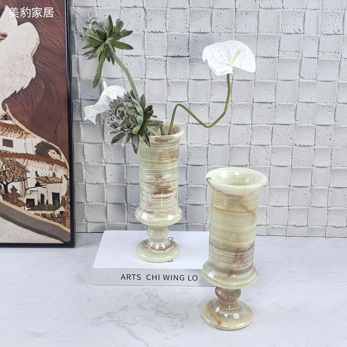 LMM European marble flower ware antique jade vase sales department hotel living room coffee table