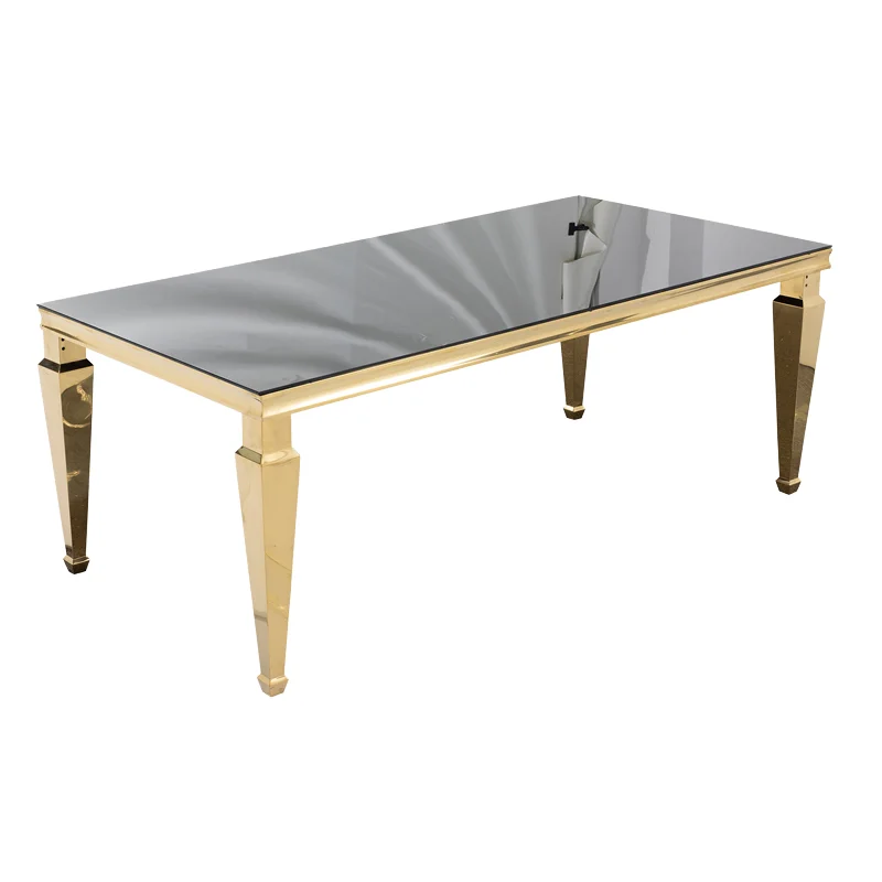 Super Load Bearing Rectangular Mirror Glass Top Stainless Steel Easy Clean bar Restaurant Furniture Banquet Hotel Table