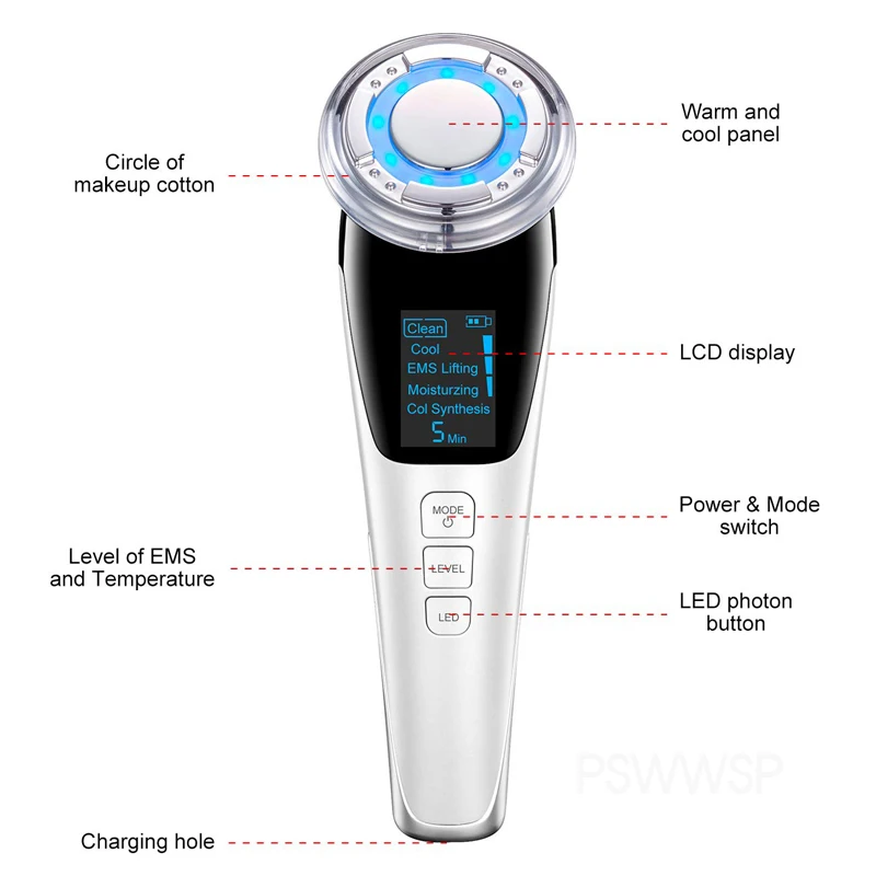 Ems Microcurrent Facial Massager Face Lifter Skin Tightener & Wrinkle Reducer Hot & Cold Facial Skin Care Beauty Device