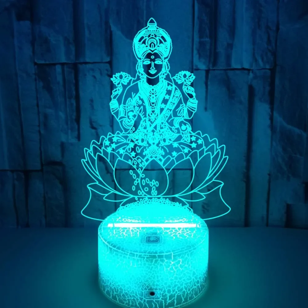 3D Illusion Lamp India God of Wealth Lakshmi Night Light 7Color Change Night Light Acrylic USB 3D Table Lamp Home Decor Gifts