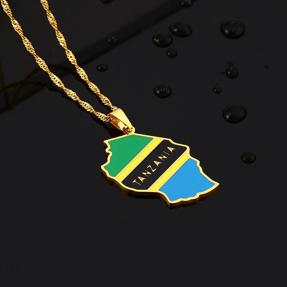 Fashion Tanzania Map Flag Pendant Neckalce Stainless Steel African Men Women Maps Jewelry Gift