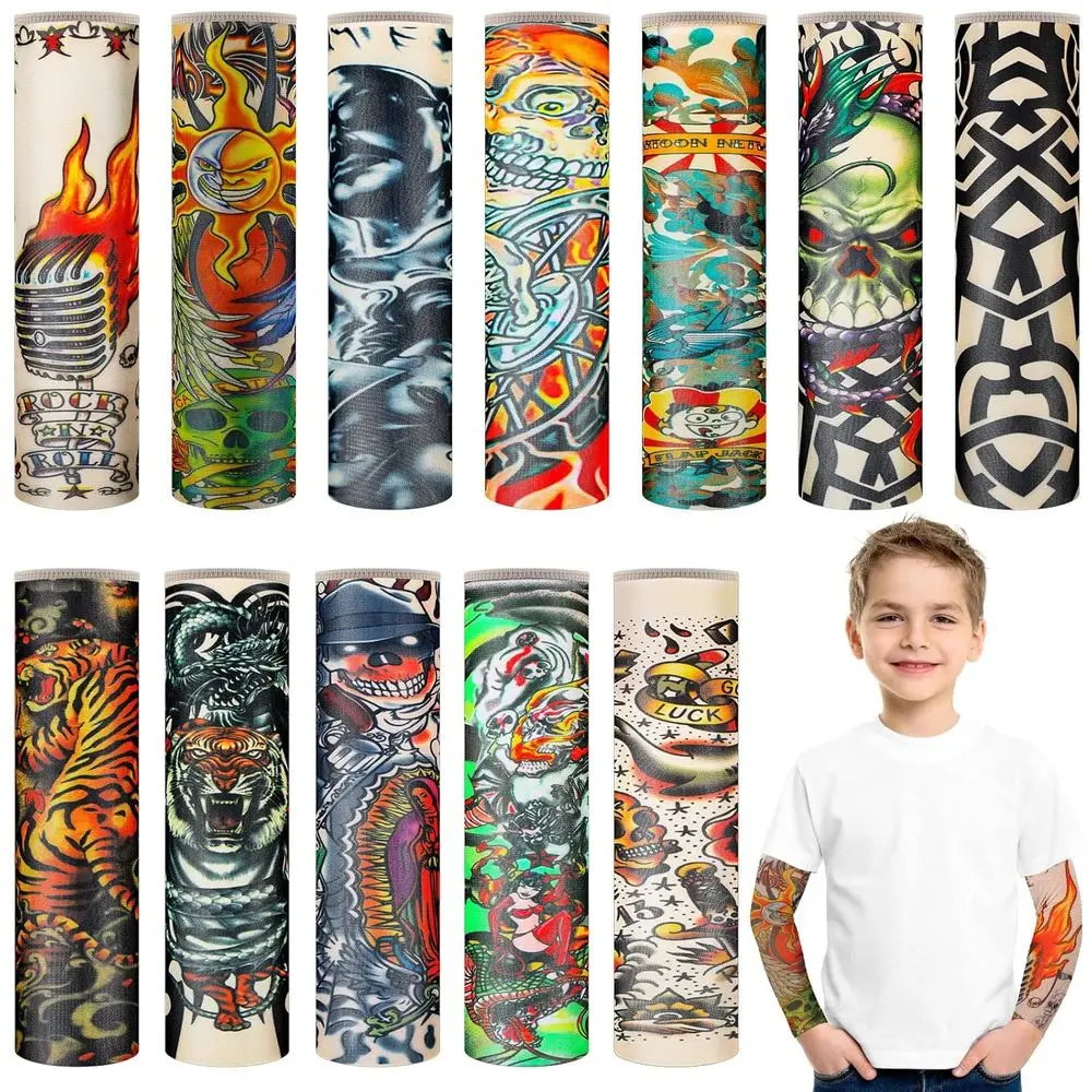 

12-Piece Temporary Tattoo Arm Sleeves for Kids - UV Sun Protection