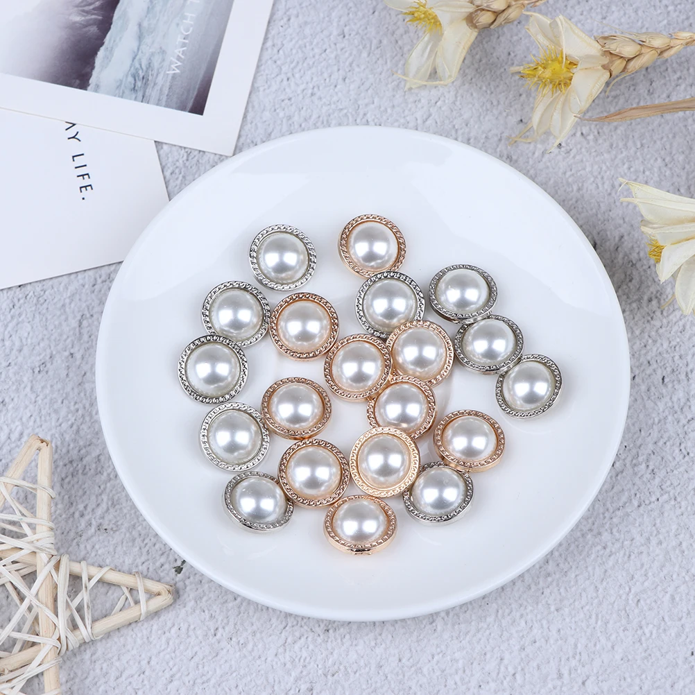 10Pcs/bag Pearl Shank Buttons Gold Silver Color Metal Back 15mm Sewing Buttons Sewing Scrapbooking Garment DIY Decoration