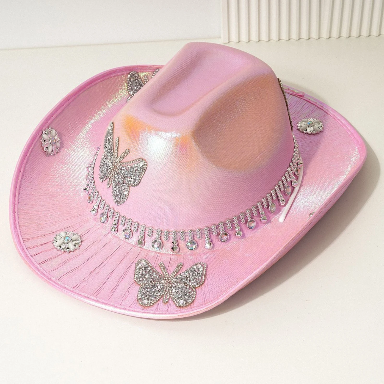 Rhinestone Butterfly Cowgirl Hat for Women Wide Brim Diamond  display picture 1