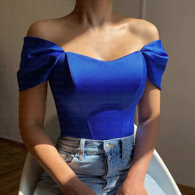 Elegant Temperament Square Collar Shoulder Fishbone Slim Casual Vest Sexy Corset Summer Solid Color Concise Off Shoulder Tanks