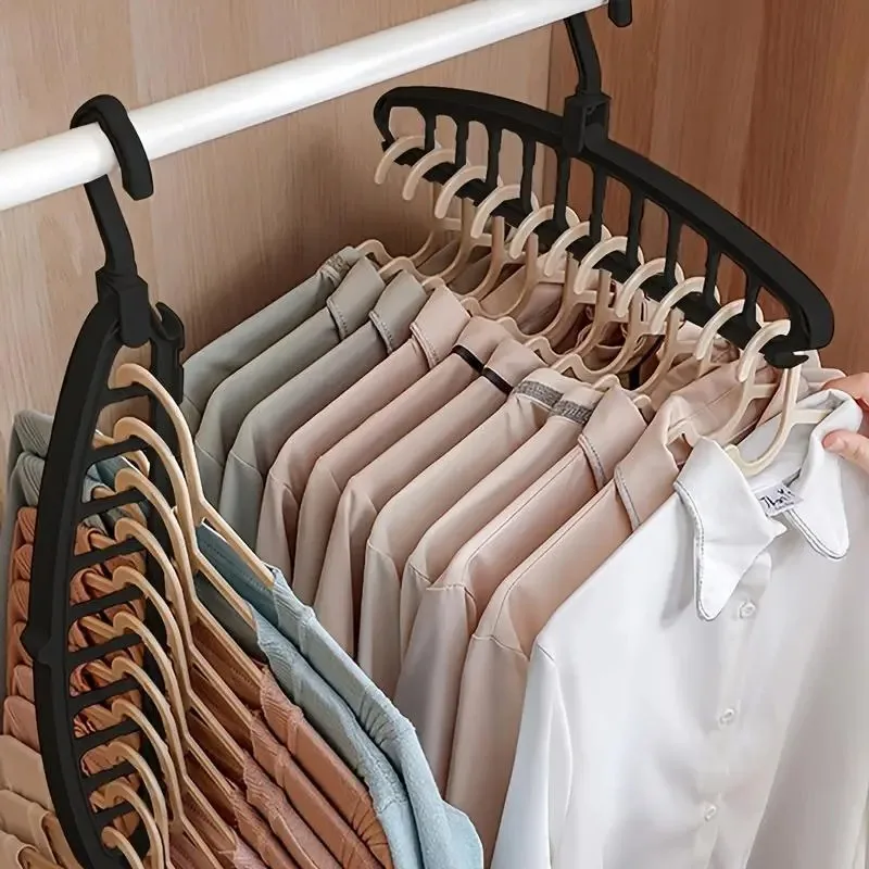 11-Hole Magic Folding Clothes Hanger Organizer, Folding Hangers, Shirt Hangers Space Saving - Black Dress Suit Coat Hangers ，Design Wardrobe Storage for Coats | Closet Clothing Organizers | Clothes Hangers for Wardrobe Apartment College Dorm Room
