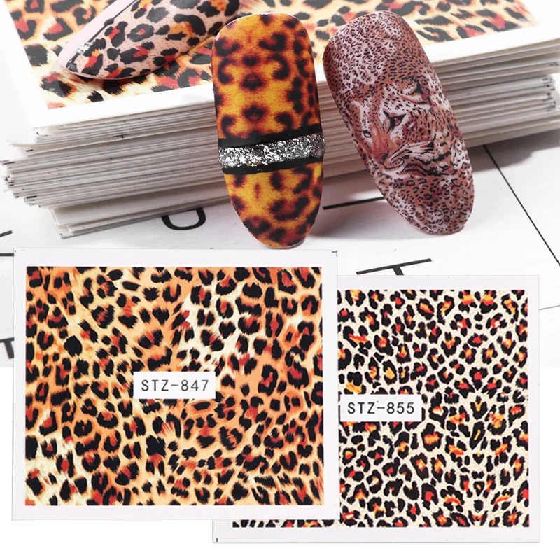 1 stücke Sexy Leopard Nail art Wasser Transfer Aufkleber Aufkleber Tier Charme DIY Full Wrap Slider Maniküre Dekoration Zubehör BEB304