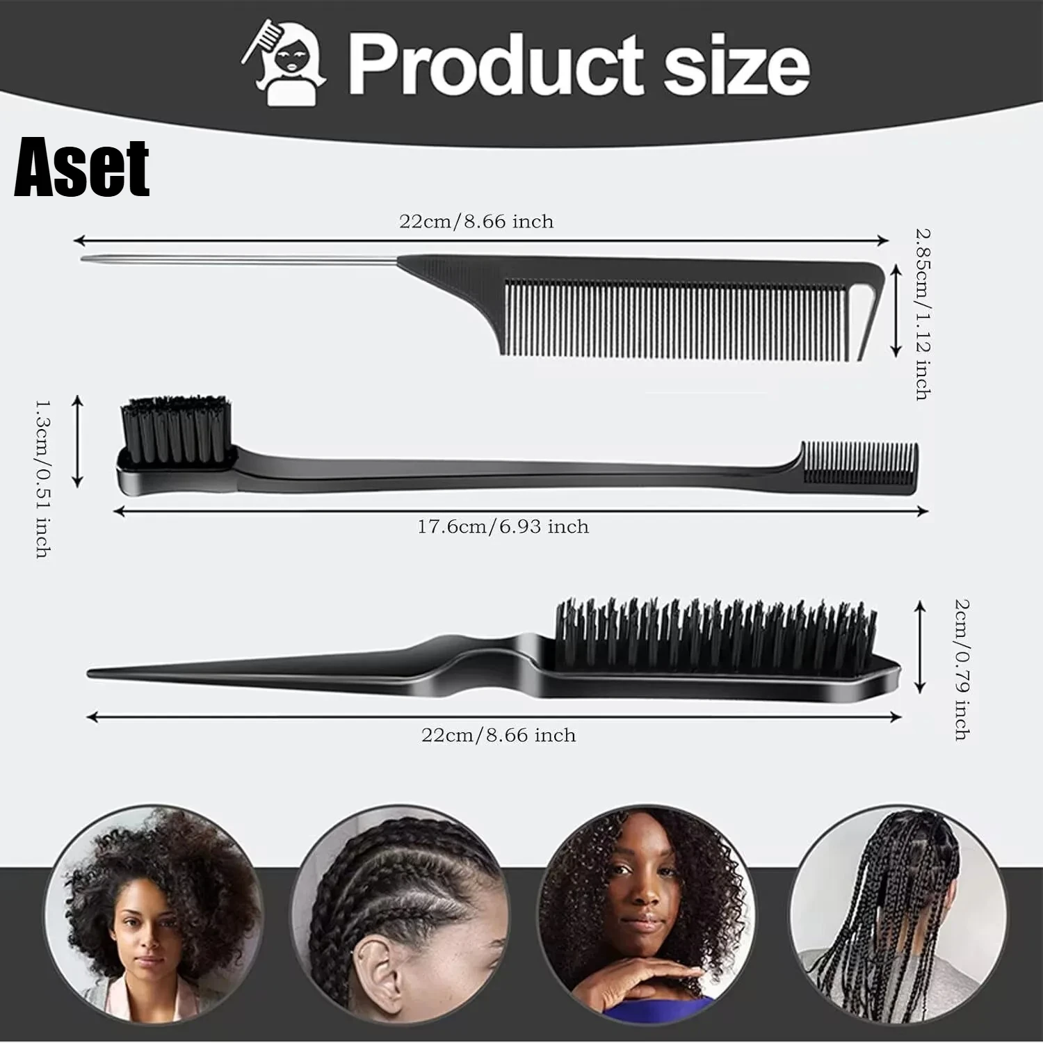 3 قطعة مجموعة أمشاط تصفيف الشعر إغاظة فرشاة شعر الثلاثي إغاظة مشط ذيل الجرذ أمشاط حافة فرشاة أدوات ذيل الشعر جديلة أداة حلقة