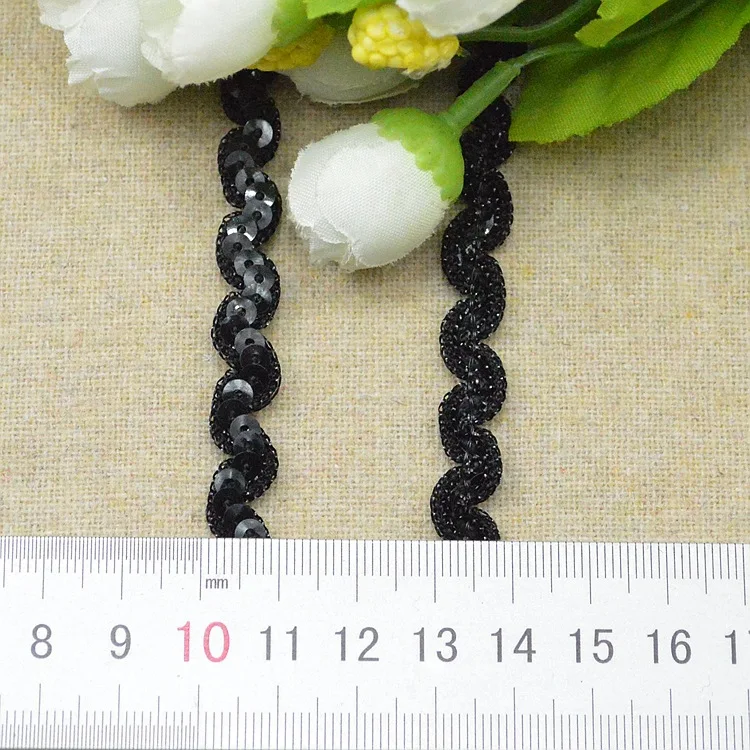 5 metri 8mm di larghezza nero argento nastri di pizzo paillettes S strisce Appliqued Trim intrecciati costumi Cosplay cucito abbigliamento finiture