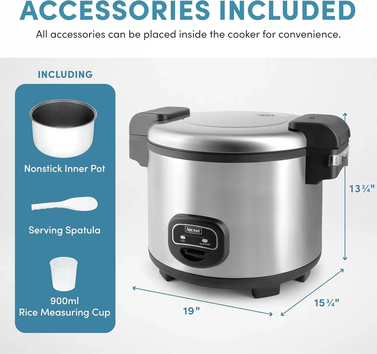 ของใช้ในบ้าน 60-Cup (ปรุงสุก) (30-Cup UNCOOKED) หม้อหุงข้าวเชิงพาณิชย์, ภายนอกสแตนเลส (ARC-1130S), สีเงิน