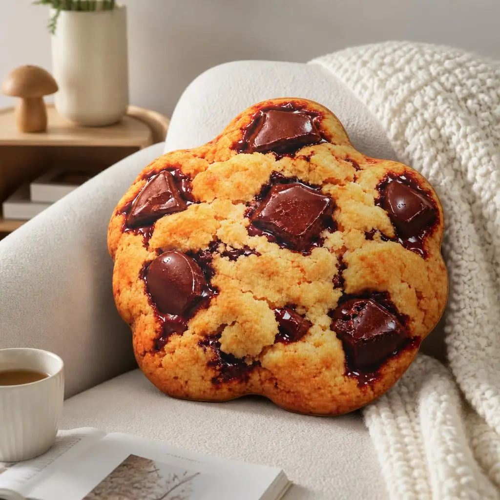 Chocolate Chip Cookie Shaped Pillow Stuffed Cushion Sweet Treat Throw Pillow for Sofa Bed Kitchen Home Decor Food Lover Gift