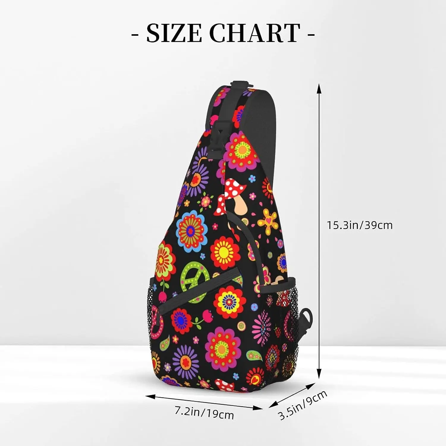 Cartoon Flower Mushroom Butterfly Peace Symbols Sling Backpack Crossbody Sling Bag Travel Chest Daypack Hiking Shoulder Bag