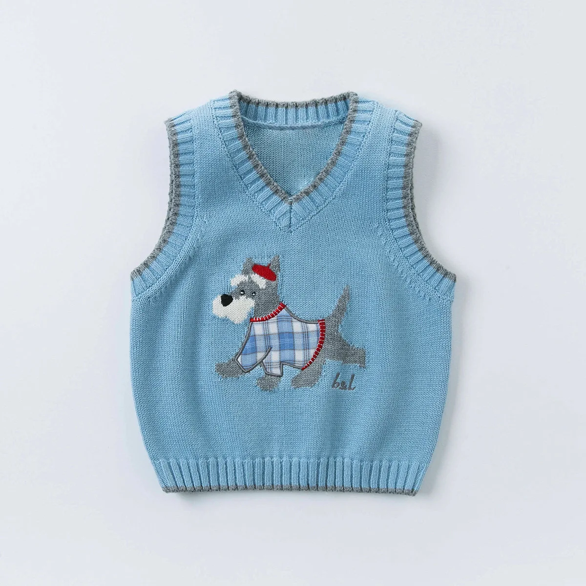 

2025 Autumn/Winter Children's New Elegant V-neck Cute Dog Pattern Knitted Outer Vest