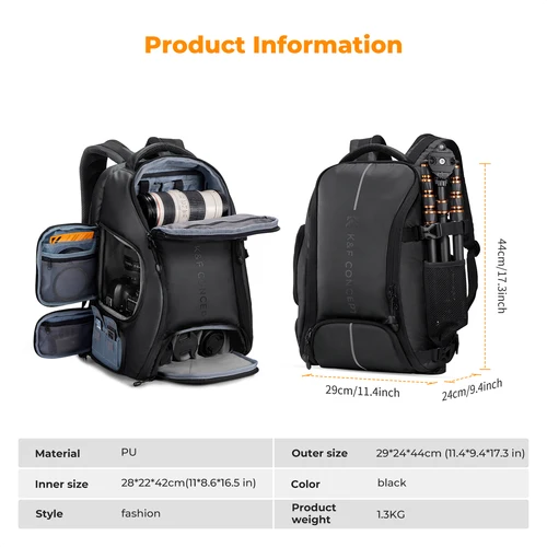 Imagen 2 del producto K & F Concept Mochila para cámara de 25L, bolsa impermeable para cámara Sony para cámara DSLR/SLR, funda para lluvia con correa para trípode para portátil de 15""