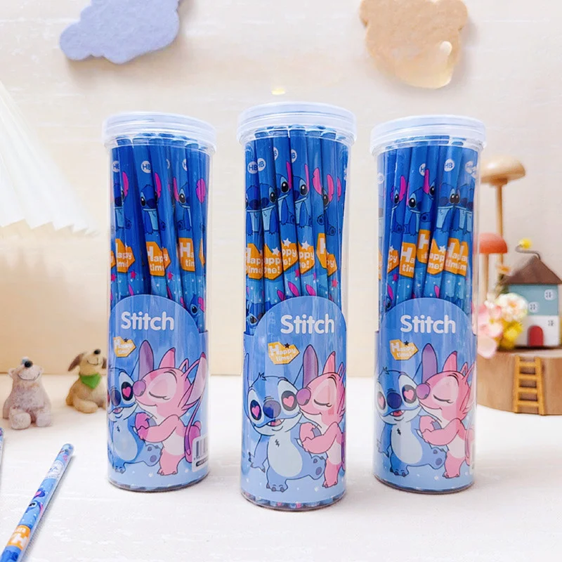 30 lápices de madera HB de Disney Stitch, lindos lápices de dibujo de dibujos animados con forma de estrella, papelería para escribir y dibujar