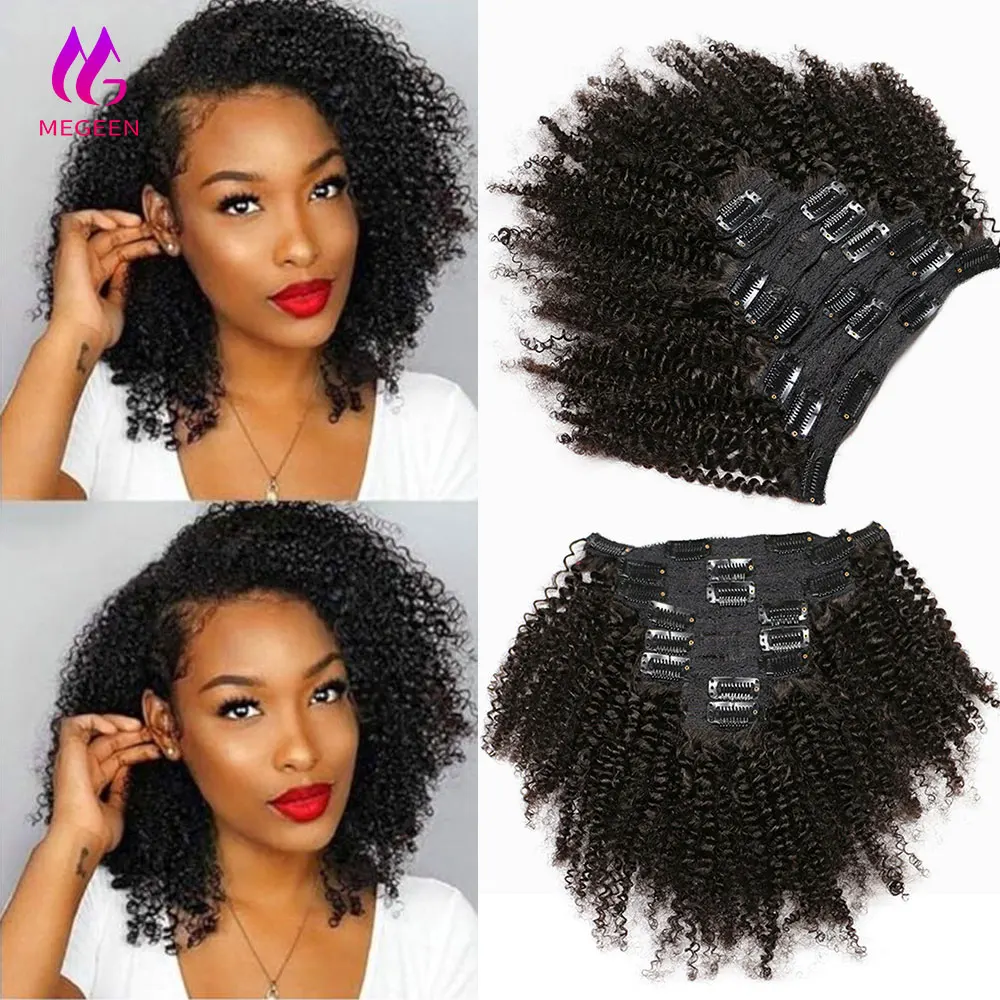 

Megeen монгольские Курчавые Кудрявые клипсы Афро Курчавые Кудрявые накладные волосы для наращивания человеческие волосы натуральные человеческие волосы для наращивания