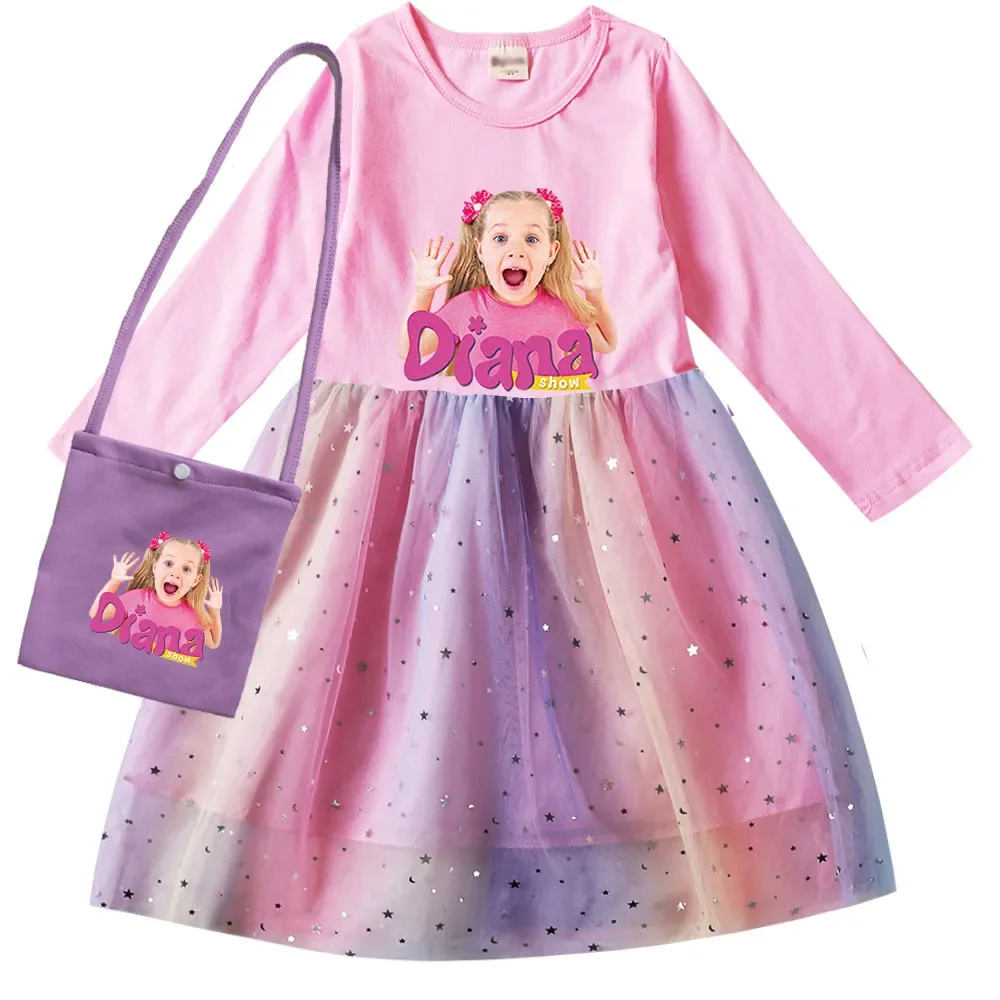 

Diana and Roma Clothes Kids Long Sleeve Princess Dress for Girls Cotton Mesh Sequin Dresses Children Halloween Wedding Vestidos