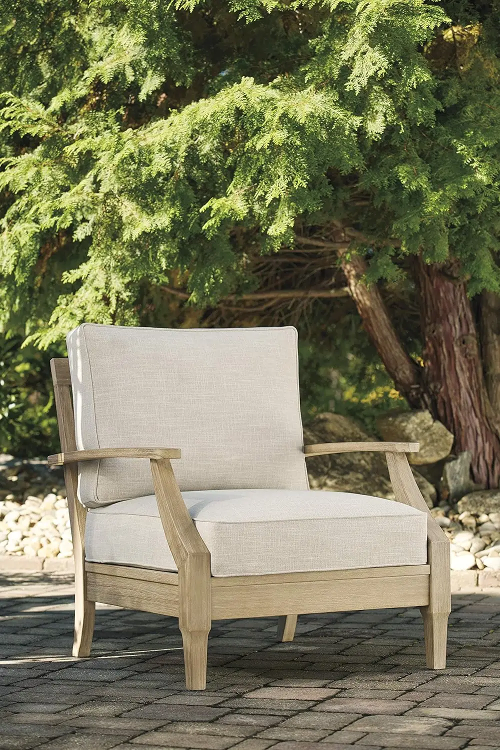 Clare View Outdoor Eucalyptus Wood Single Cushioned Lounge Chair