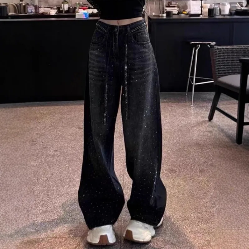 

Женские джинсовые брюки свободного кроя в стиле кэжуал для весны и осени, с высокой талией, прямые, широкие штанины, для фигуры типа «груша»