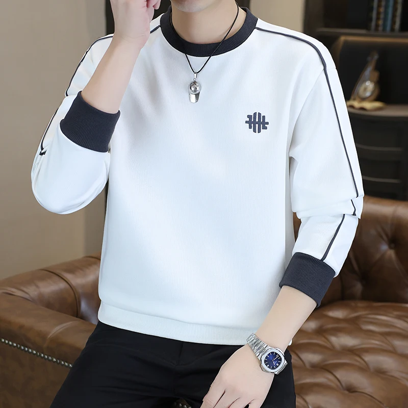 Spring New Arrival Small Size Men's Casual round Neck Sweatshirt Versatile Long Sleeve T-Shirt Base Shirt Youth 155 Cotton Po...