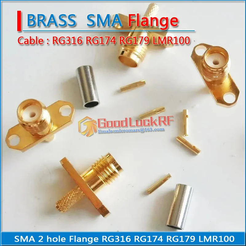 5X Pcs Connector SMA Female Rhombic With 2 Hole Flange Panel Chassis Mount deck Crimp for RG316 RG174 RG179 LMR100 Cable Brass