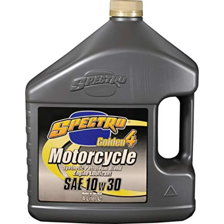 

Моторное масло Spectro Golden Motorcycle Semi-Syn 4T 10W30 4л для мотоциклетных двигателей, золотистое, высокоэффективное, синтетическая смесь, 4 бутылки