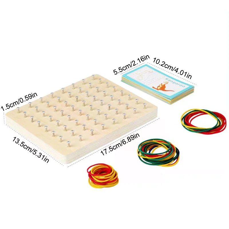 Juguetes Geoboard Montessori de madera, Geoboards manipulativos de tablero Geo para niños de 4, 5 y 6 años con tarjetas estampadas y bandas de goma