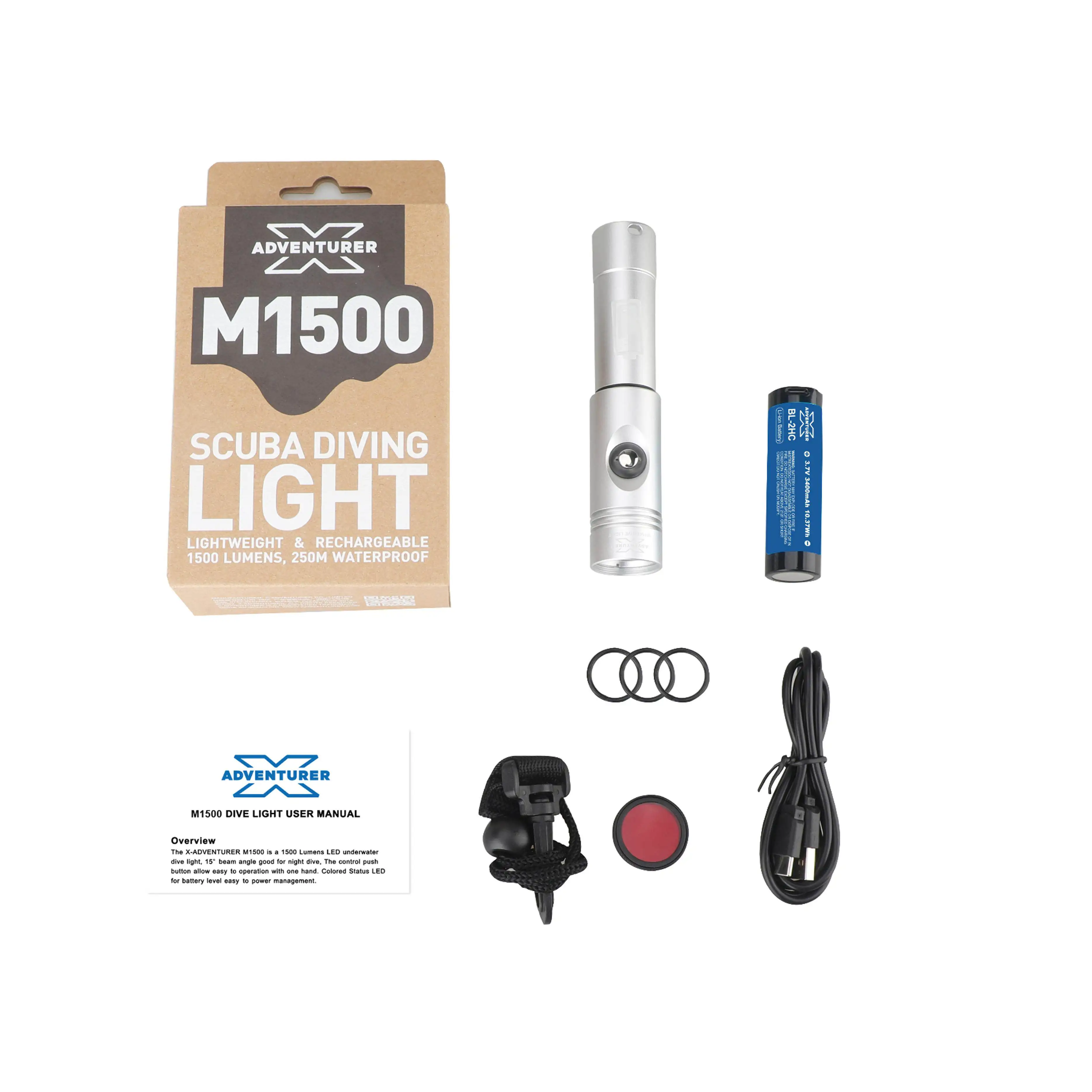 Picture 5: X-Adventurer Aluminum Waterproof Flashlight 1500 lumens Handheld Torch 250m Waterproof Scuba Diving Equipment