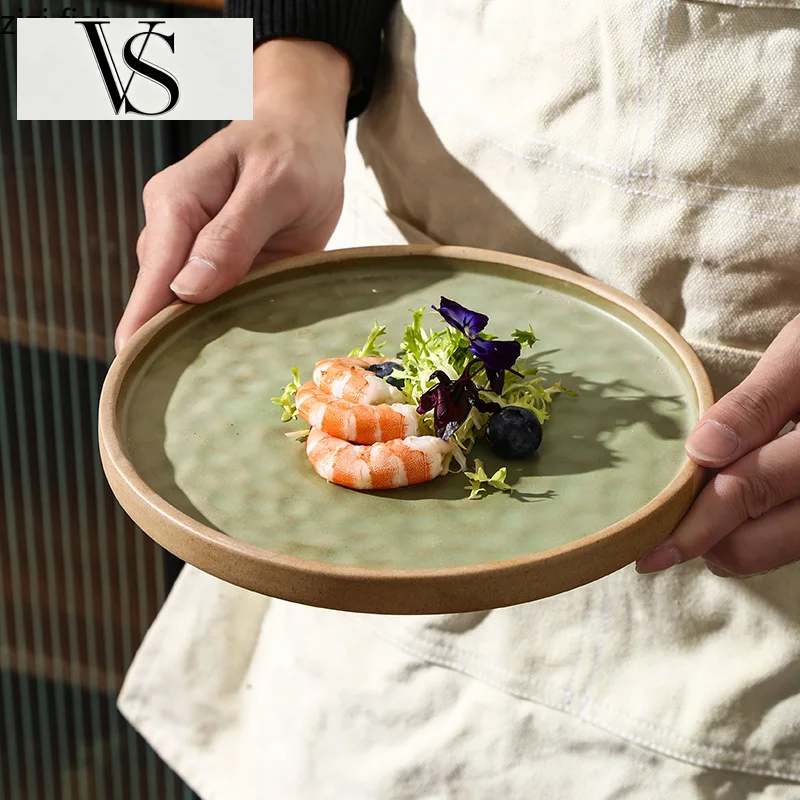 Plate Molecular Serving Cuisine Tableware Coarse Vintage Pottery Circular Plate Pasta Restaurant Steak Salad Dish Dessert