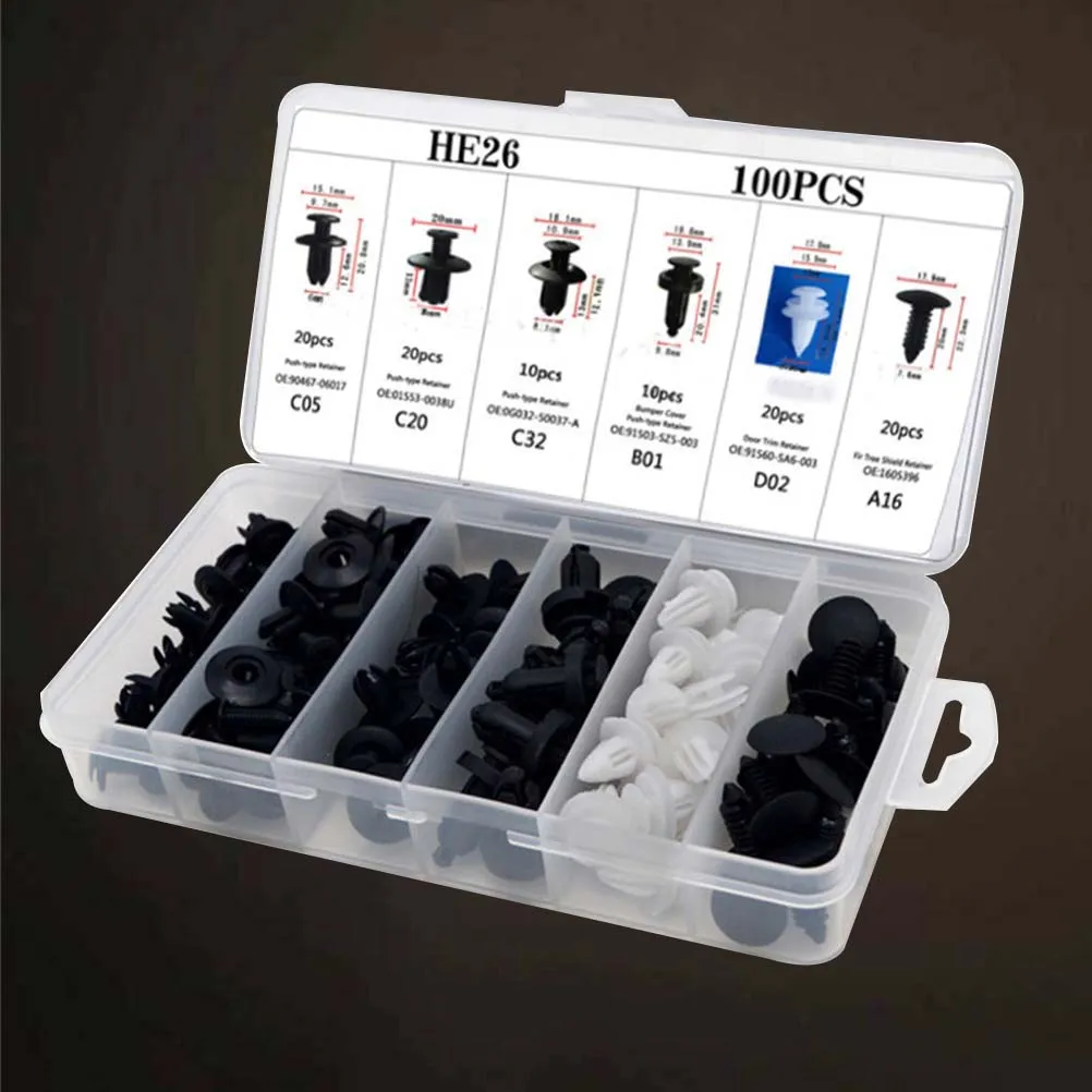 

100pcs Car Fasteners Clips Kit For Trim Panel Bumper Engine Cover Retainers Heavy Duty Push In Fasteners Automotive Push Pins