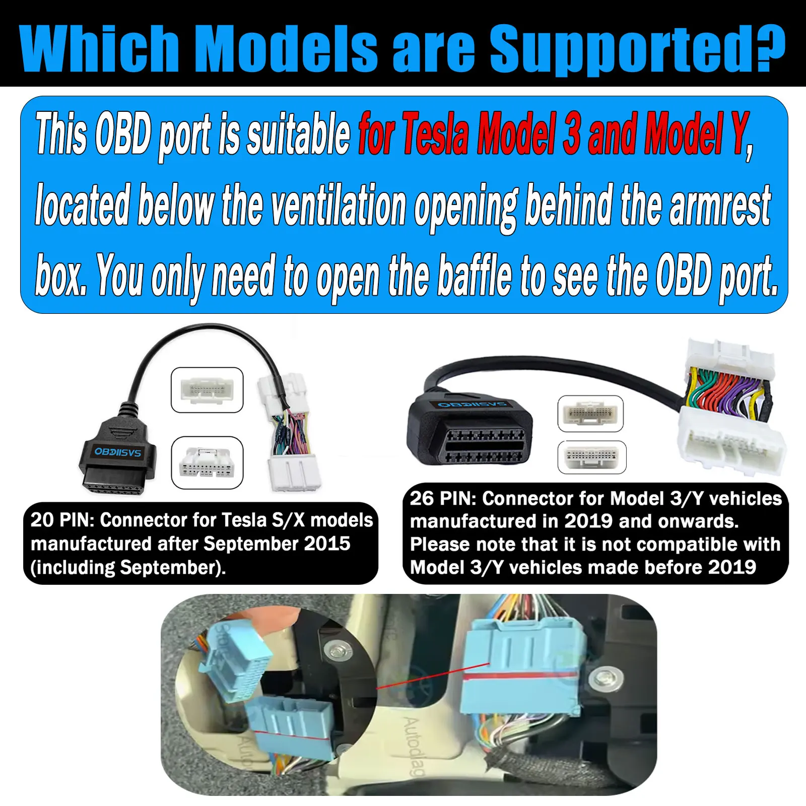 OBD2 Adapter Cable 26Pin For Tesla Model 3/Y OBDII Connector For X431 OBD2 Diagnostic Adapter Cable 20Pin For Tesla Model X/S