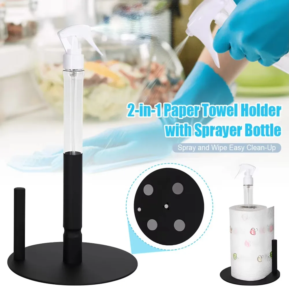 

Stainless Steel Paper Towel Holder with Spray Bottle Countertop Design Large Capacity Tissue Roll Rack Ornament Storage