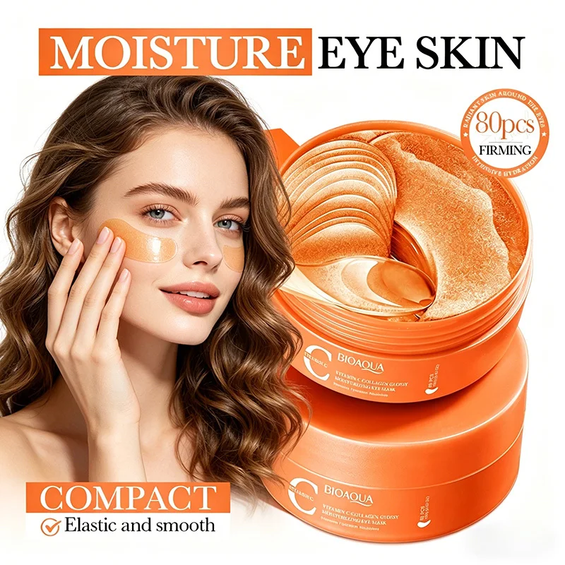 80 Parches de Colágeno con Vitamina C BIOAQUA, Hidratación Profunda, Reafirmantes, Reducen las Ojeras y la Hinchazón, Mascarilla para Ojos para Mujeres