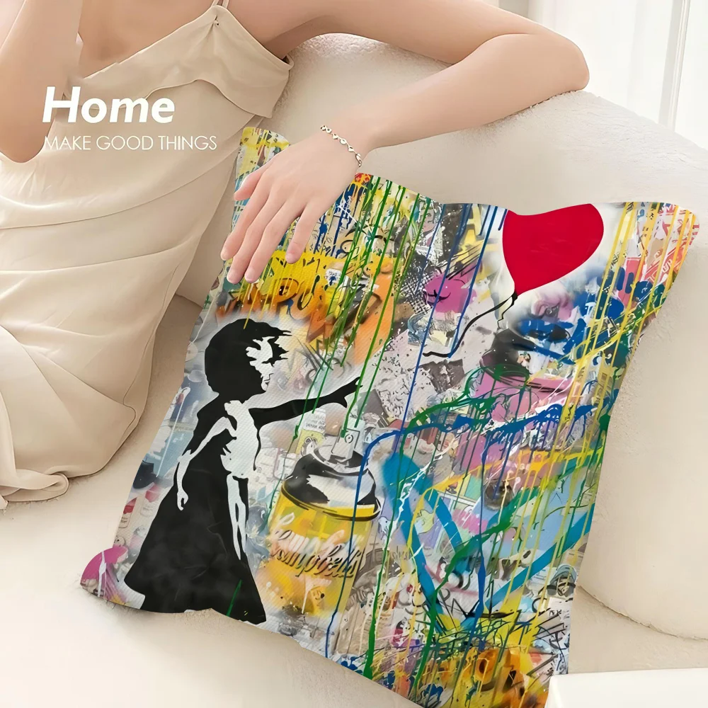 B-BanksyS Street Graffiti Art Pillow Case Sofa Decorative Home Double-sided Print Plush Square Throw Pillow Covers Cushion Decor - Image 3