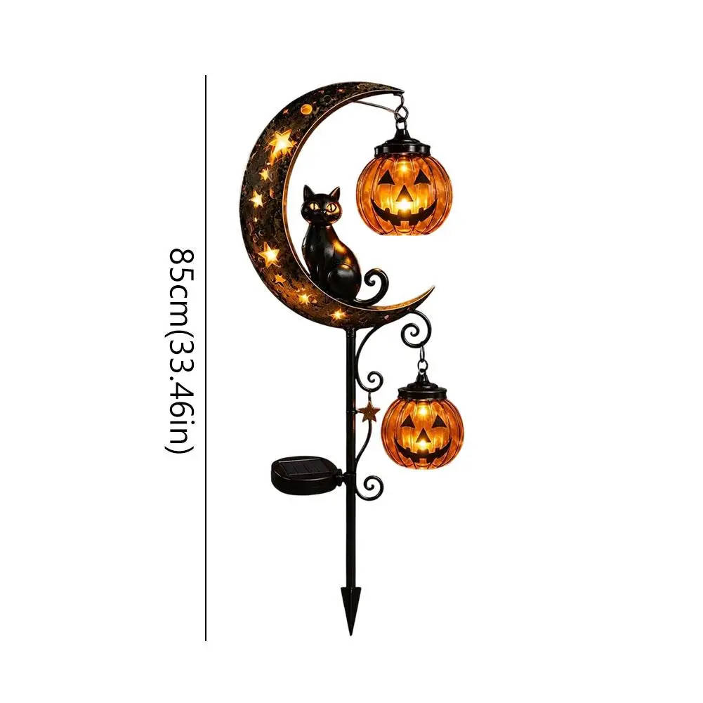 Halloween Outdoor Garden Stake Light, Rustproof Metal Moon Black Cat Pumpkin Lantern, Yard Path Decor Lamp for Holiday Decor view 6