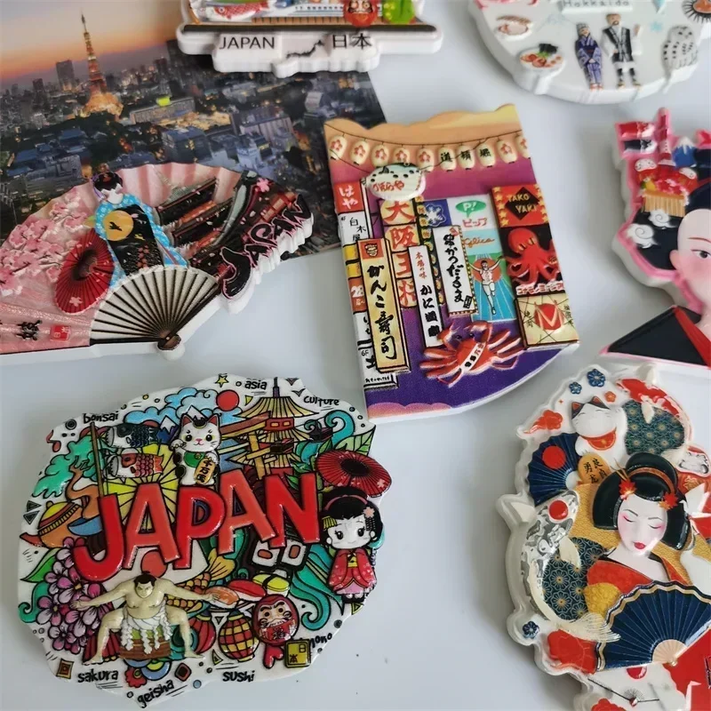 Japan Fridge Magnets Travel Souvenir Japanese Koi Japan Musume Osaka Home Decoration Resin Refrigerator Magnets Collection Gifts