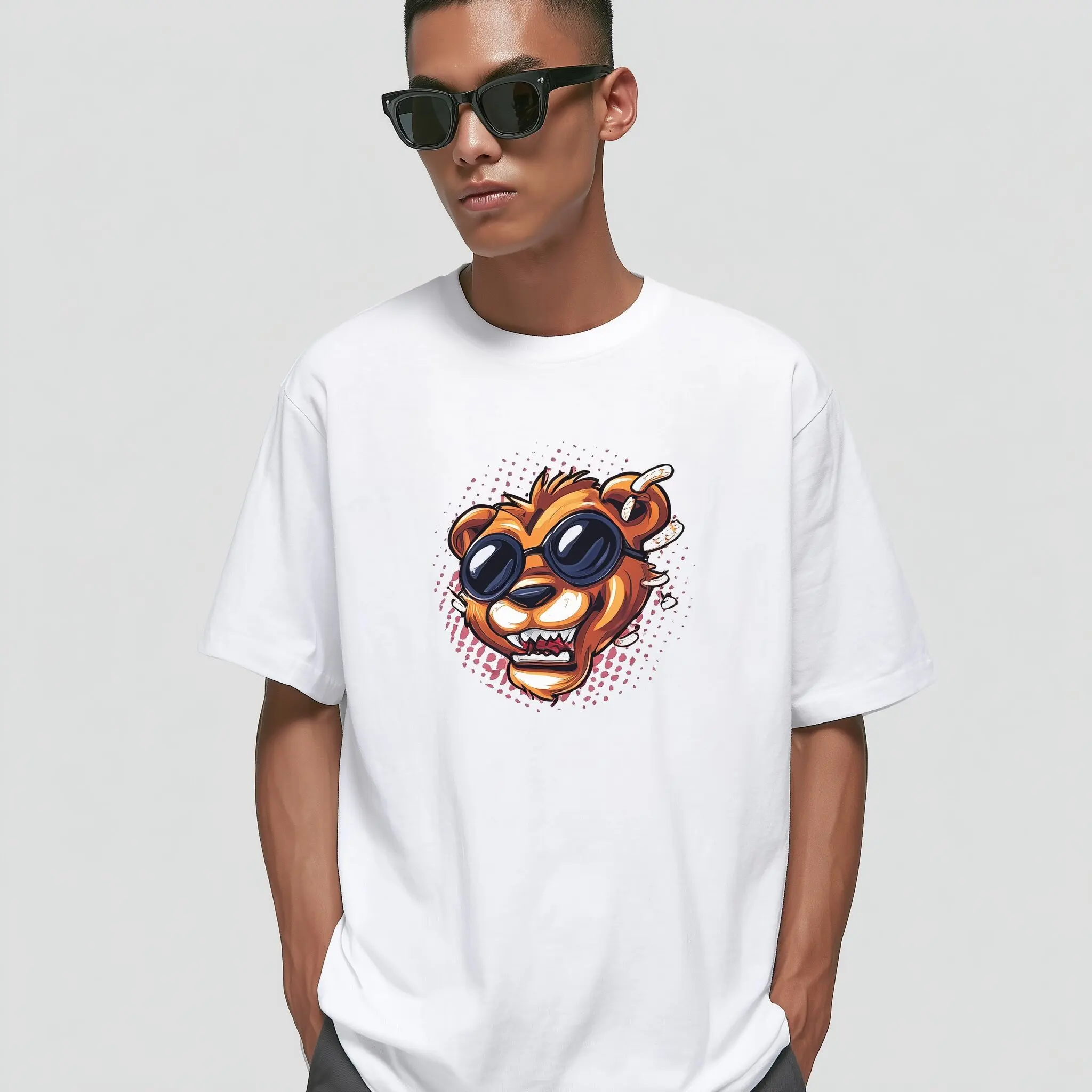

Teevo Men's Casual T-Shirt with Cool Sunglasses Lion Graphic Print for Daily Wear