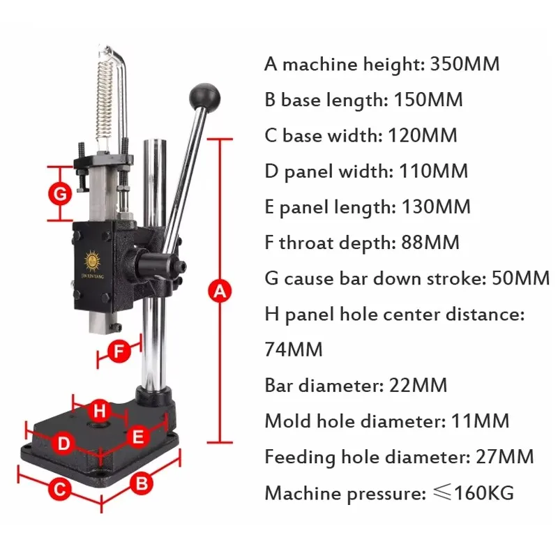 Manual Press Stamping Machine Mini Hand-Punch Die-Cutting Machine Leather Manual Presses Machine for Cutting Punching Branding