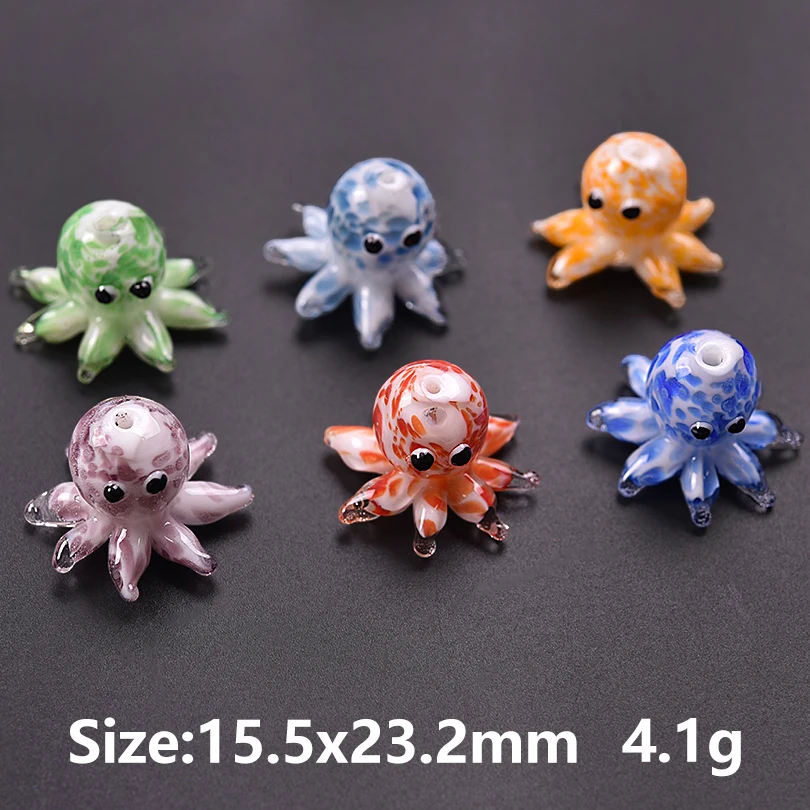 3/6pcs/lot Cute Octopus Lampwork Charm Glass Ocean Beads Multicolor Dot Loose Spacer Beads DIY Jewelry Making Bracelets Necklace