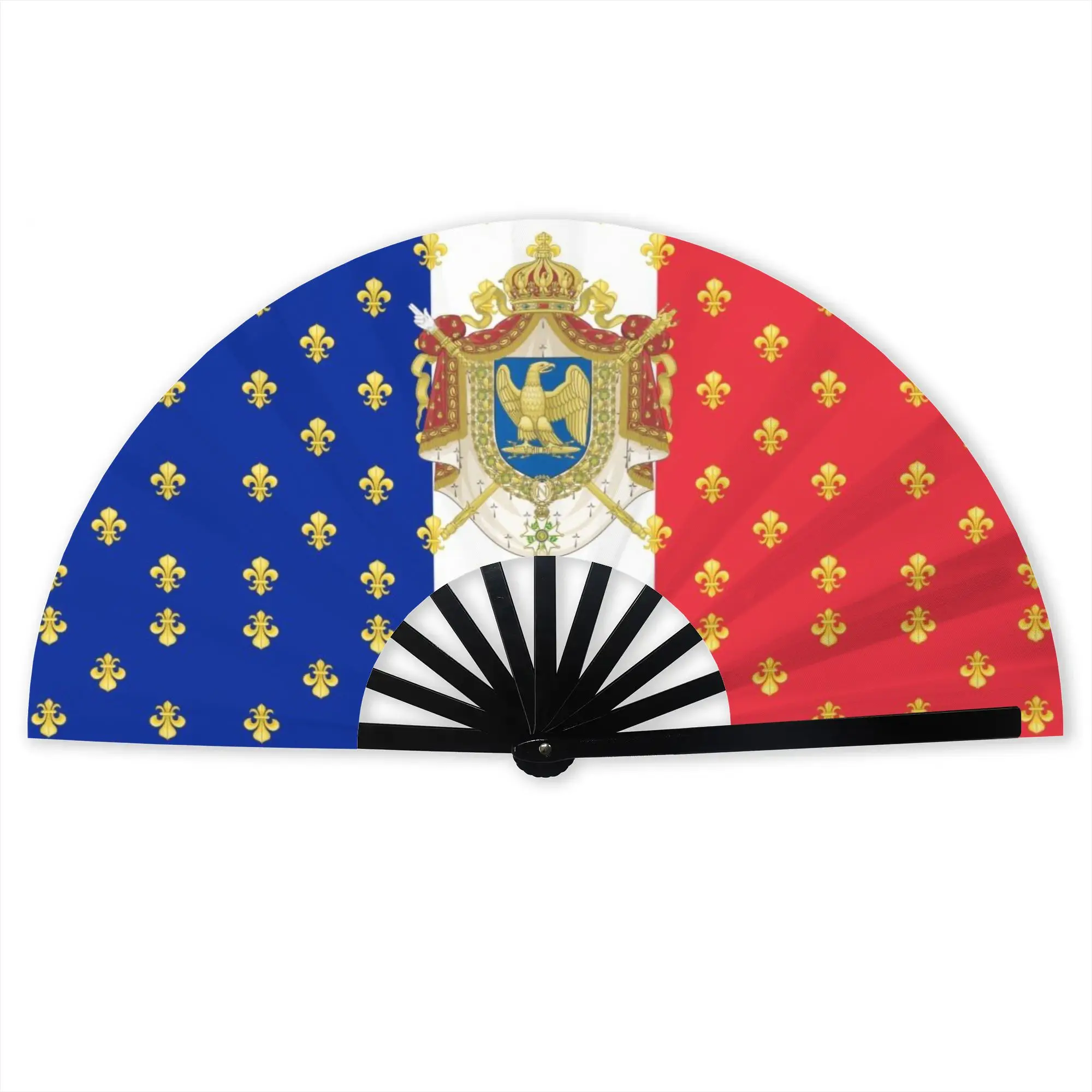 Royal Standard Napoleon France Flag Folding Hand Fan French Empire Coat Of Arms Polyester Fabric Fan Accessory Decorative Fans