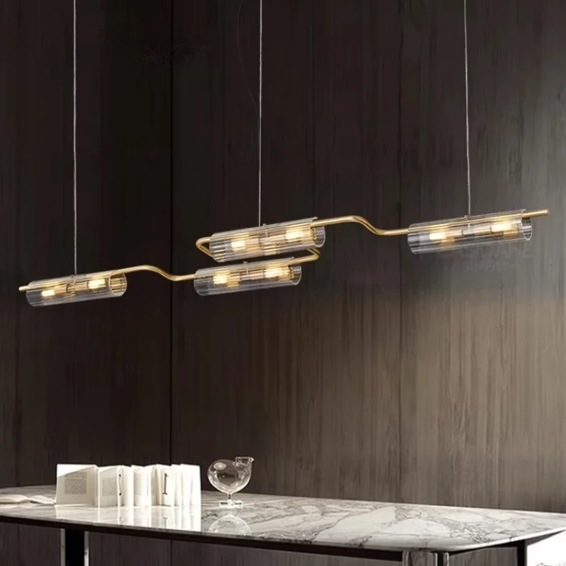التصميم الإبداعي للثريا في الحديثة جميع النحاس مطعم غرفة المعيشة بار متجر شريط تجاري الزجاج Led مصباح