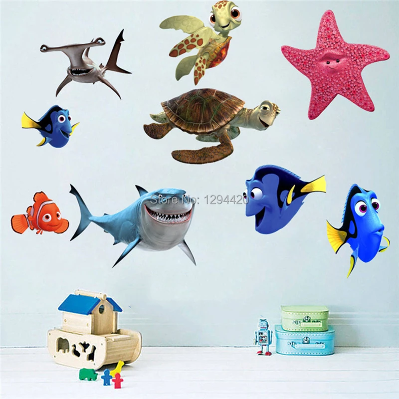 Bathroom Tile Stickers Sea Star Nemo Fish Turtle Shark 3D Vinyl Wall Decals Home Decoration for Kids Rooms Suitcase Anime Poster