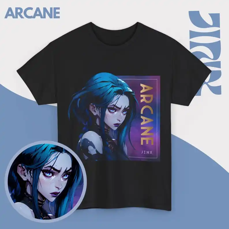 Jinx T-Shirt, Arcane-Inspired Tee, Zaun Rebel Design, Powder Fan Merch, Apparel, Chaotic Style, Unisex Gaming Shirt