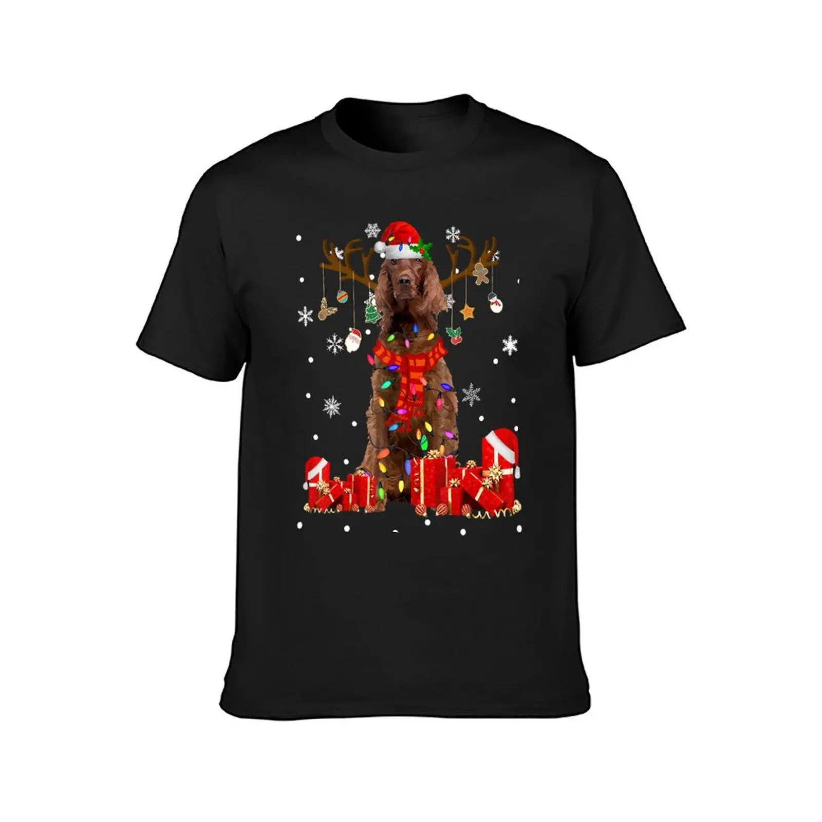 Funny Irish Setter Dog Reindeer Christmas Light Dog Lover T-Shirt Blouse heavyweights mens t shirts pack