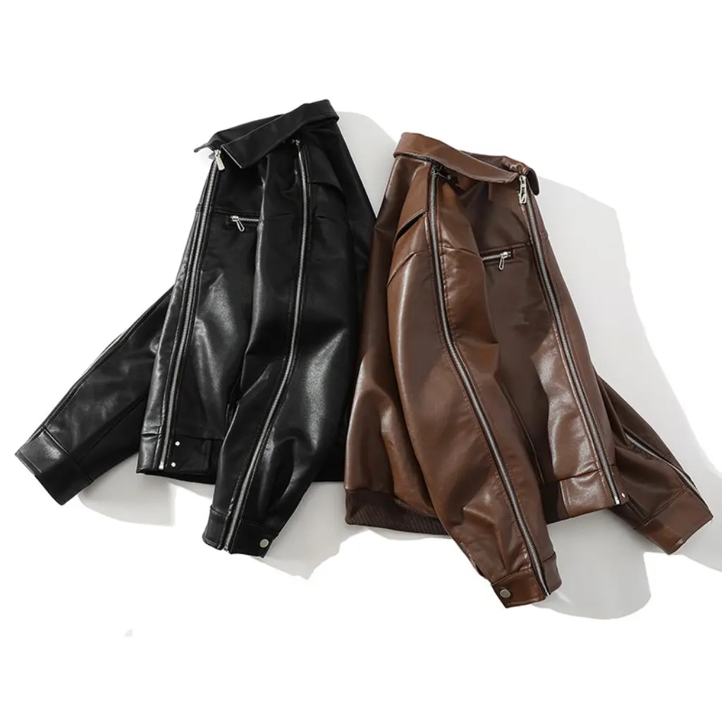 الأبيض أسفل التلبيب متعدد سستة لون نقي سترة جلدية الخريف جديد دروبشيبينغ مصنع توريد المرأة ملابس خارجية الموضة #5