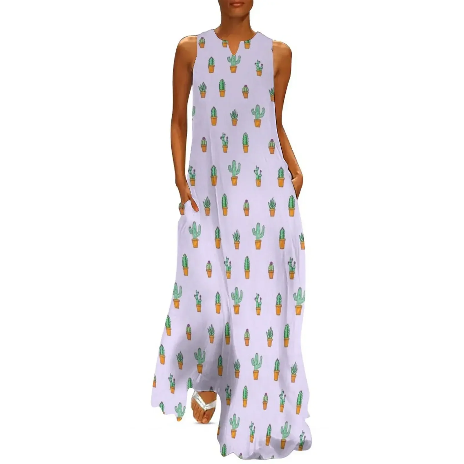 

Cactus Pattern (Lilac) Long Dress beach dresses dress women summer luxury dresses summer dress womens 2025