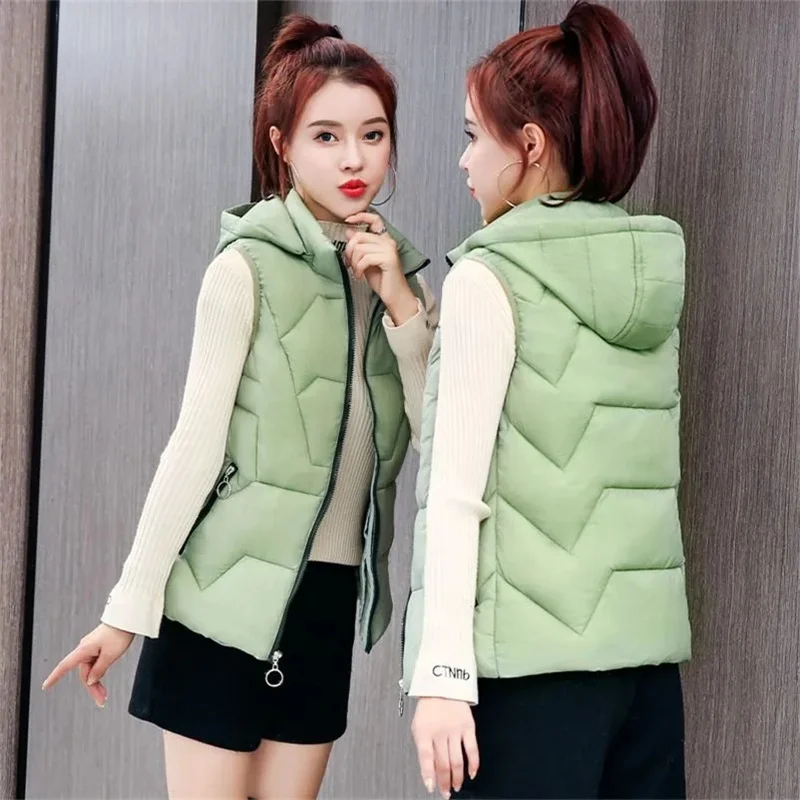 2023 New Autumn Winter Women Vest Jacket Sleeveless Casual Parkas Female Warm Ladies Hooded Waistcoat Outerwear Puffer Coats